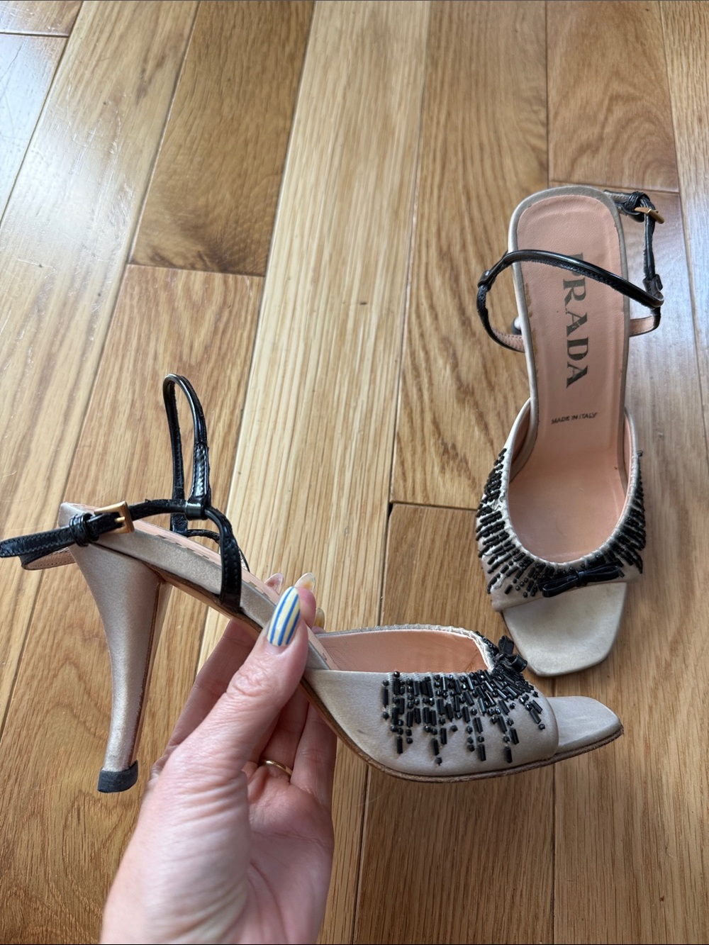 Vintage Prada Beaded Silk Heels - Picture 2 of 8
